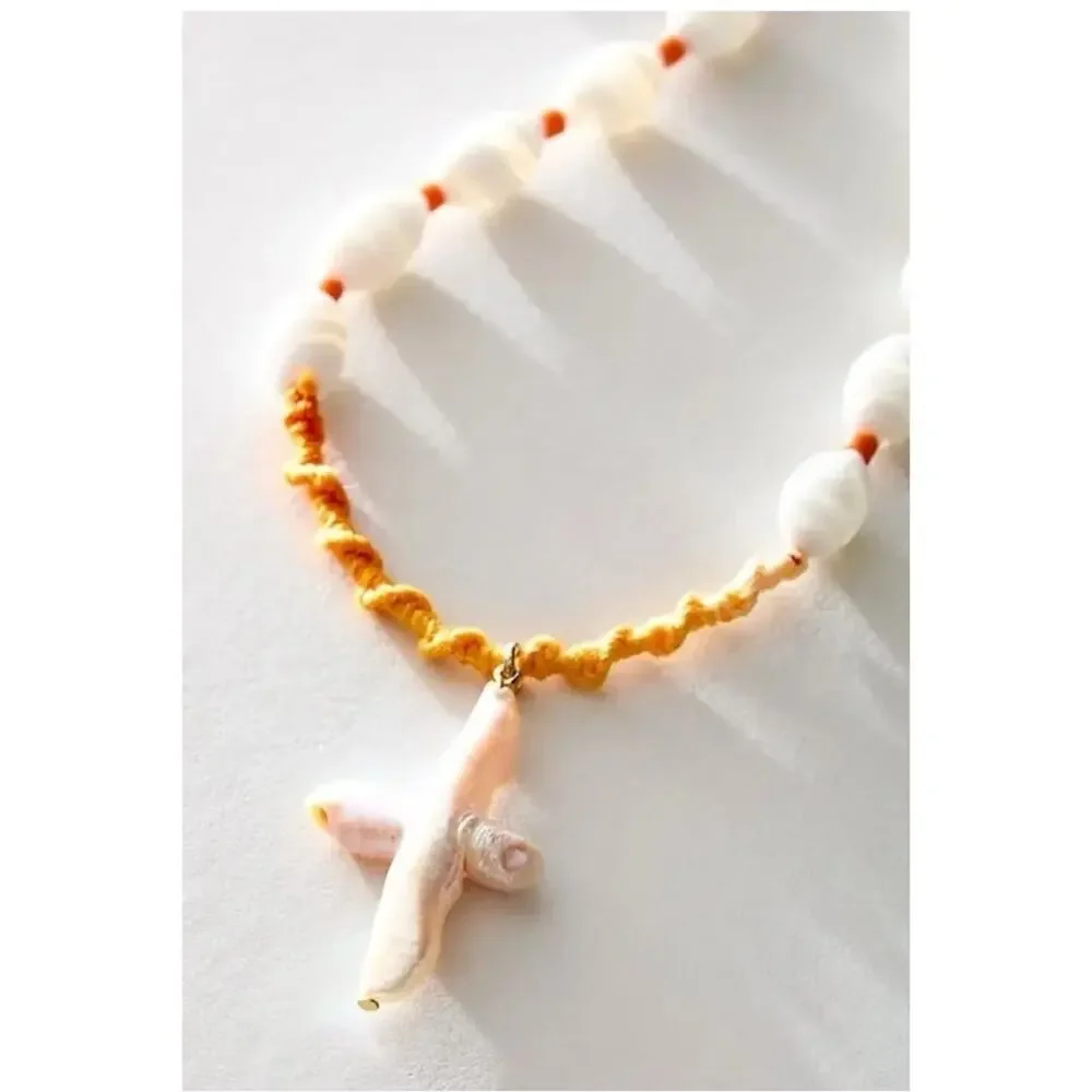 Free People Ariana Ost Easy Does It Pearl Cross Strand Necklace Bohemian Beach